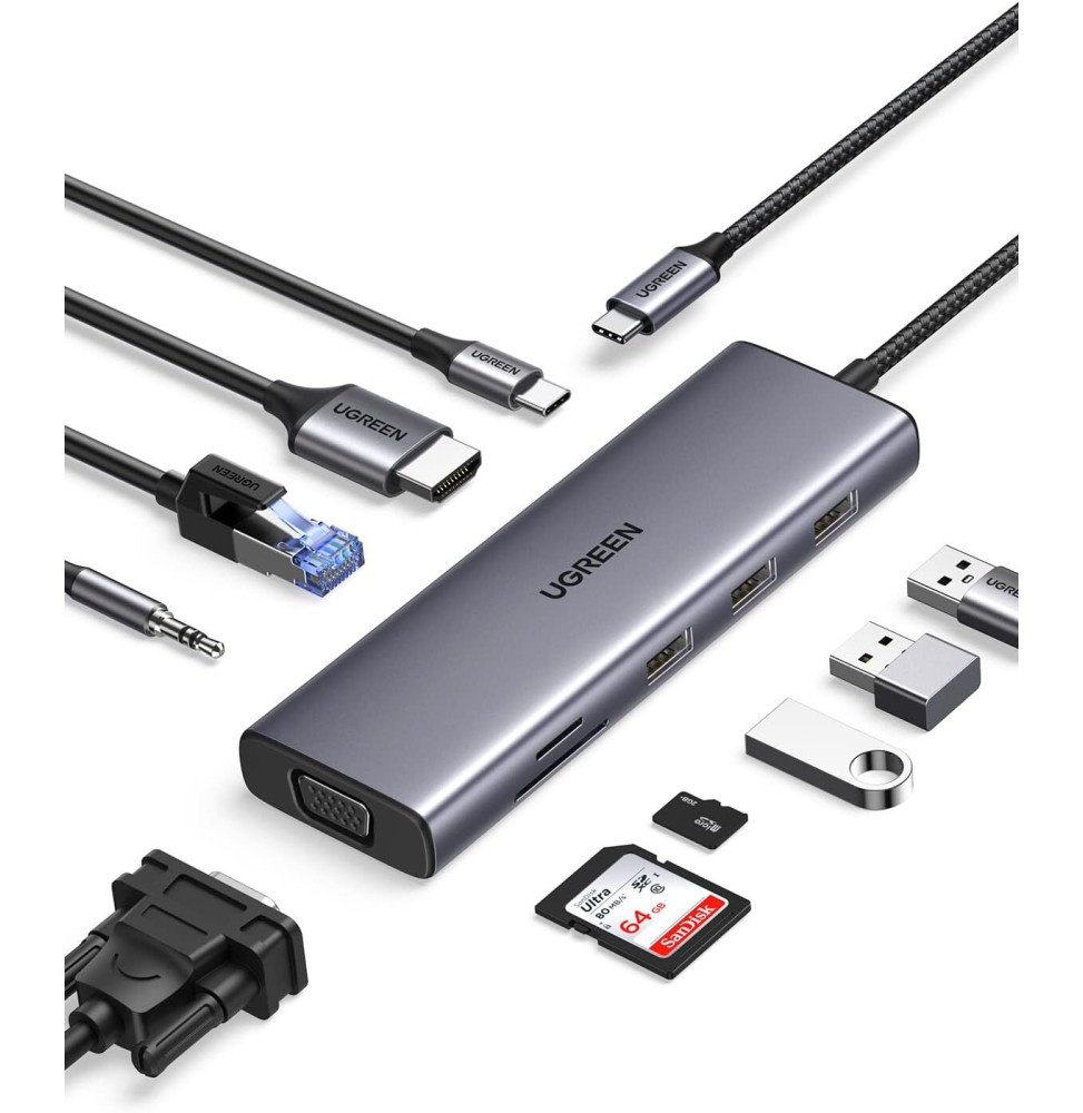 Hub USB-C Ugreen 10 en 1 Supporte PD 100W Recharge