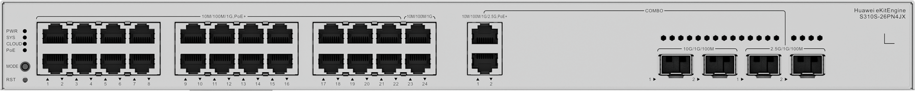 Switch S310S-26PN4JX (24*1000BASE-T (22*PoE+) 2*2.5GBASE-T Combo (PoE+) 2*10GE SFP+ 400 W PoE 98012527