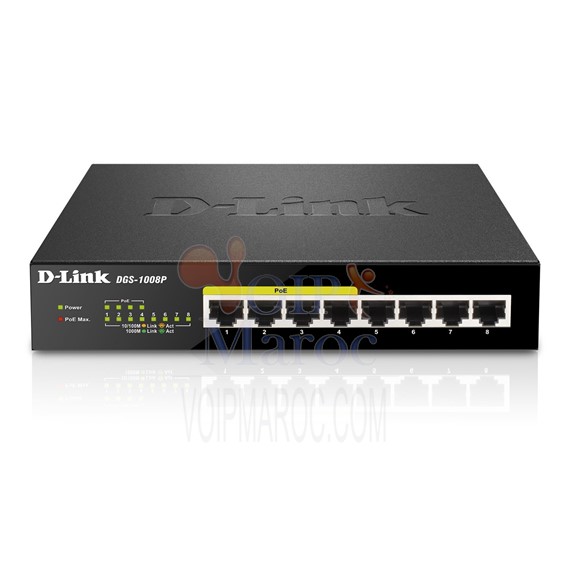 Switch 8 Ports Gigabit PoE 10/100/1000Mbps Boitier Méttalique DGS-1008P