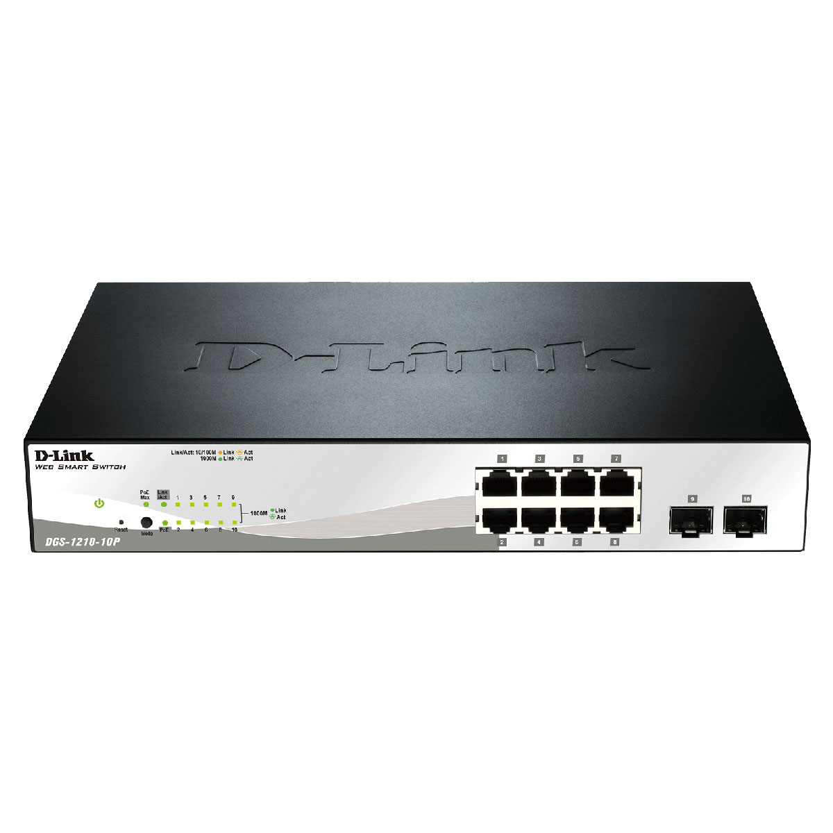 Smart Switch 8 ports Gigabit 10/100/1000 Mbps PoE + 2 ports combo T/SFP DGS-1210-10P