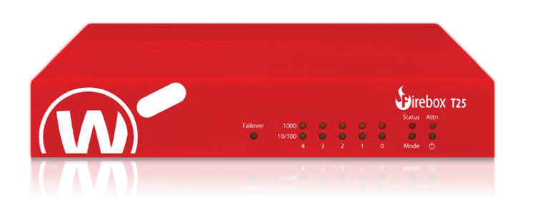 Firebox T25 with 1-yr Basic Security Jusqu'à 403 Mbps UTM Full Scan 900 Mbps Firewall IMIX 300 Mbps VPN WGT25031