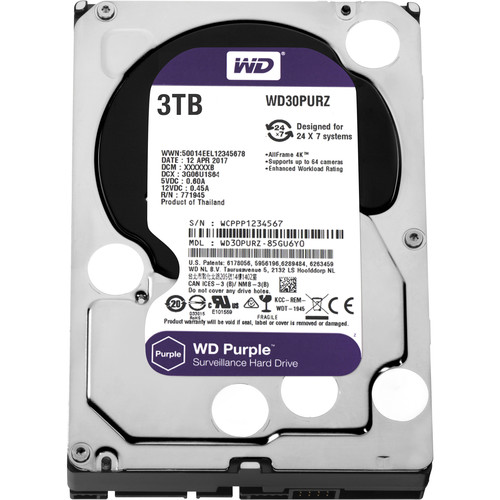 Disque dur de surveillance interne 3,5" SATA III (OEM) 3TB Purple 5400 rpm WD30PURZ
