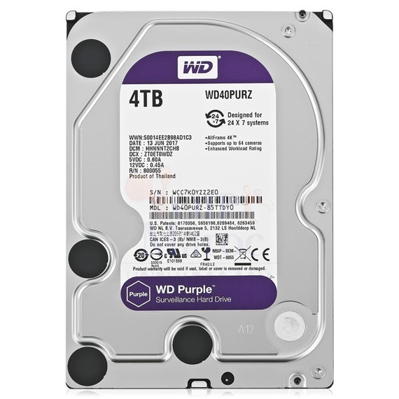 Disque dur interne 4 To 3.5" SATA 6Gb/s 5400 tours/min 64 Mo WD40PURZ