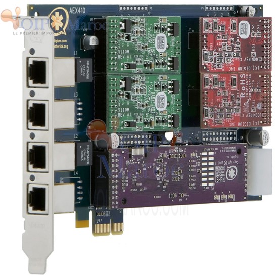 carte analogique modulaire à 4 ports ,PCI-Express x1 avec 2 stations,2 interfaces reseaux et HW Echo Can. AEX422EF