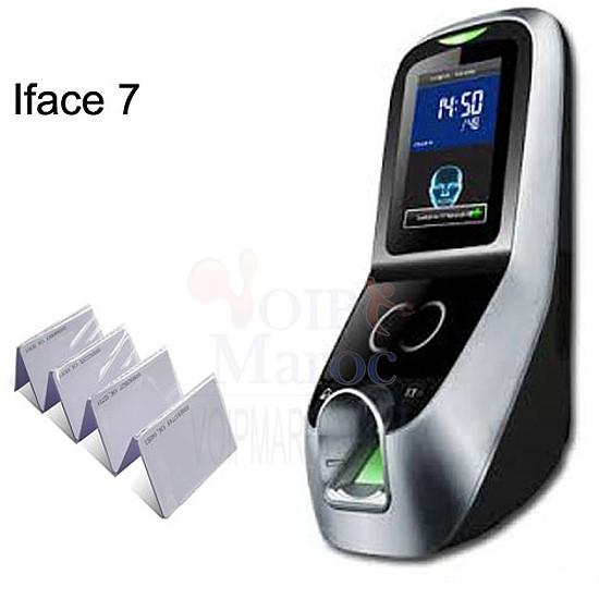 Pointeuse +Cont. Accès ZKT Faciale +Empreintes+RFID IFACE7 D2602B