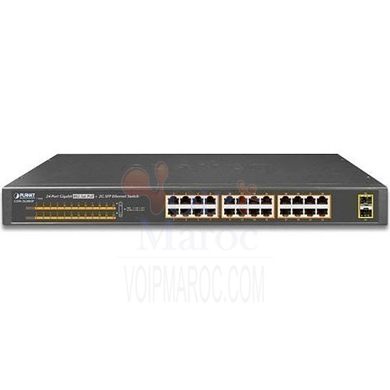 Commutateur 19" 24-Port 10/100/1000T 802.3at POE + 2-Port 1000X SFP Unmanaged Gigabit Ethernet Switch (220W) GSW-2620HP