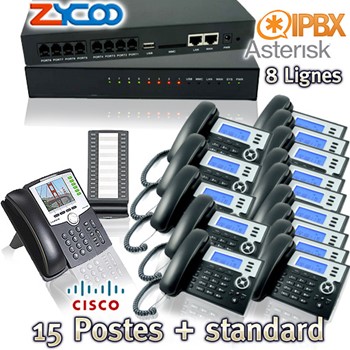 IPBX Asterisk a 8 Lignes avec 15 Postes et Poste SPA962 avec SPA932 pour la standardiste