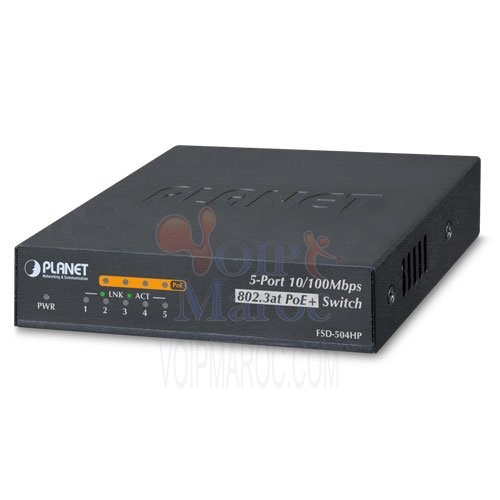 Commutateur de bureau 4 ports 10 / 100Mbps 802.3af / à PoE + 1 port 10 / 100Mbps 60W FSD-504HP