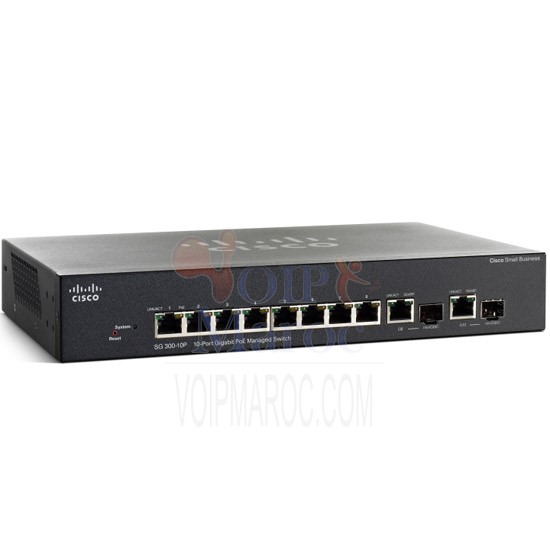 Switch Gigabit Manageable SG300-10PP8 ports 10/100/1000 PoE+ 62W + 2 Ports Combo mini-GBIC SG300-10PP-K9-EU