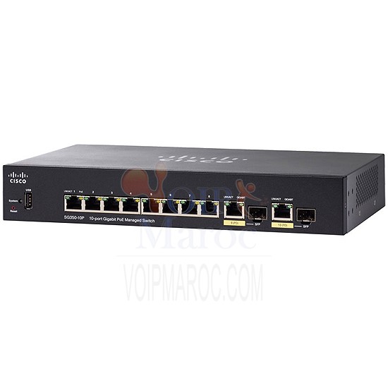Switch Gigabit Manageable 10 Ports 10/100/1000 PoE+  2 x SFP Gigabit Combiné SG350-10MP-K9-EU