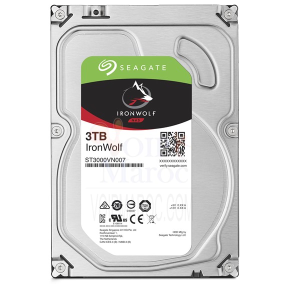 Disque Dur IronWolf  3.5" 3 To SATA III - 64 Mo pour NAS ST3000VN007