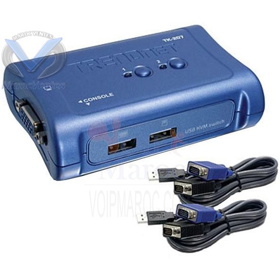 Mini swich KVM 2 Ports USB (+ 2 câbles KVM) TK-207K